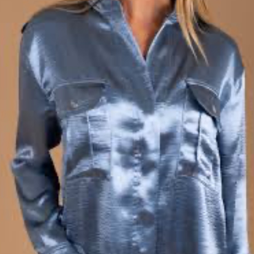 S’EDGE Metallic Blue Blouse NWT